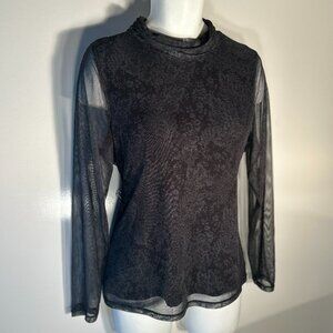 Rafaella SZ XL Black Floral Mesh Top Modern Parisian Dark Romance Goth Sheer